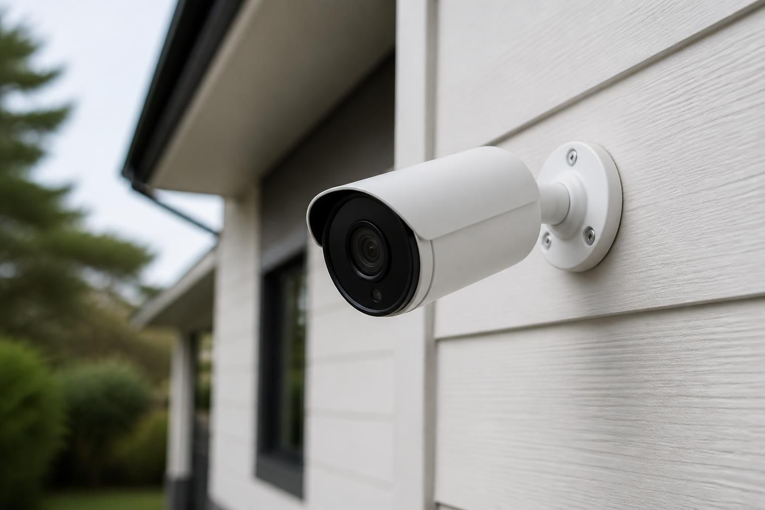 Finished residential security camera installed on a clean exterior wall.
