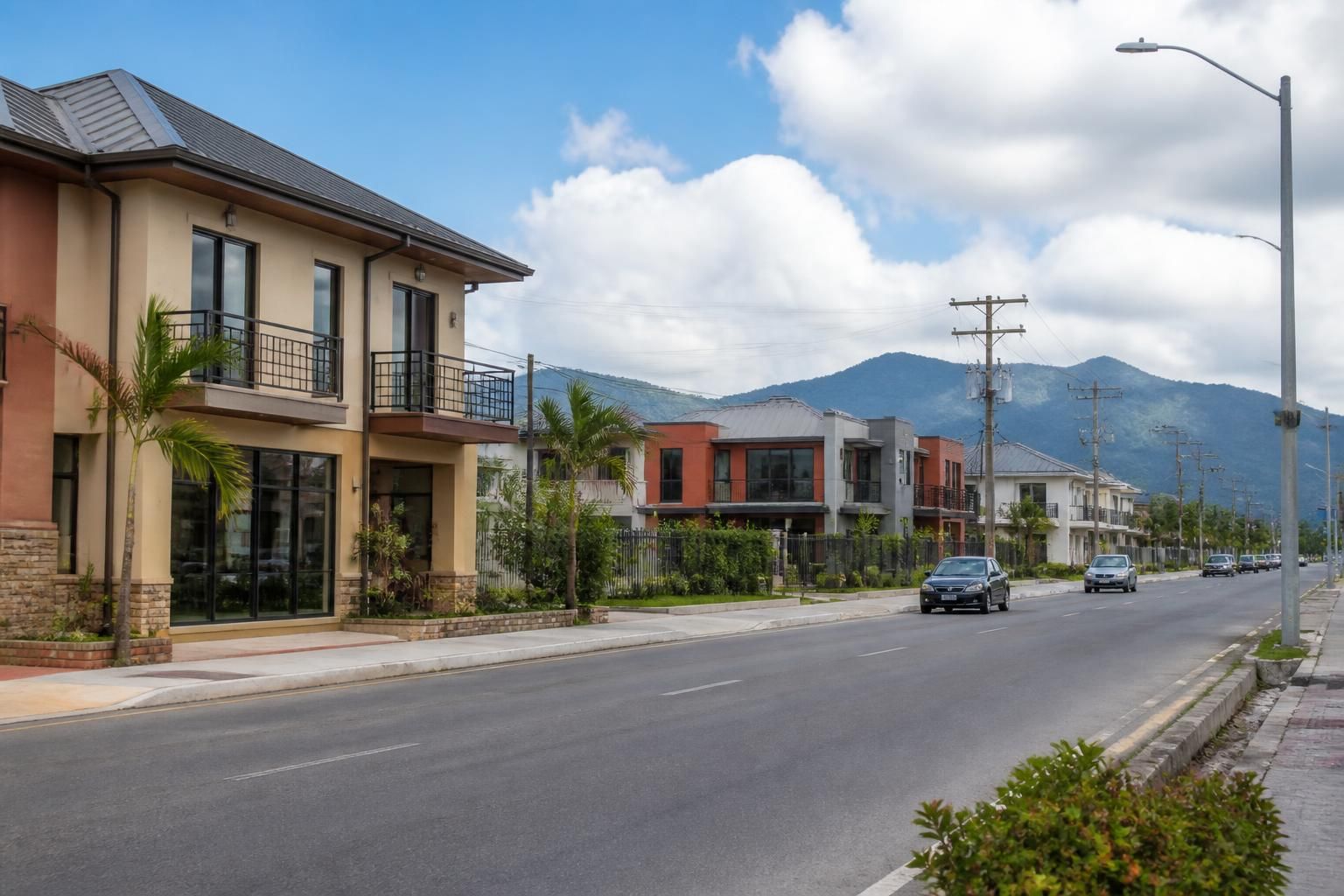 Clean streetscape with buildings and daylight in Couva.