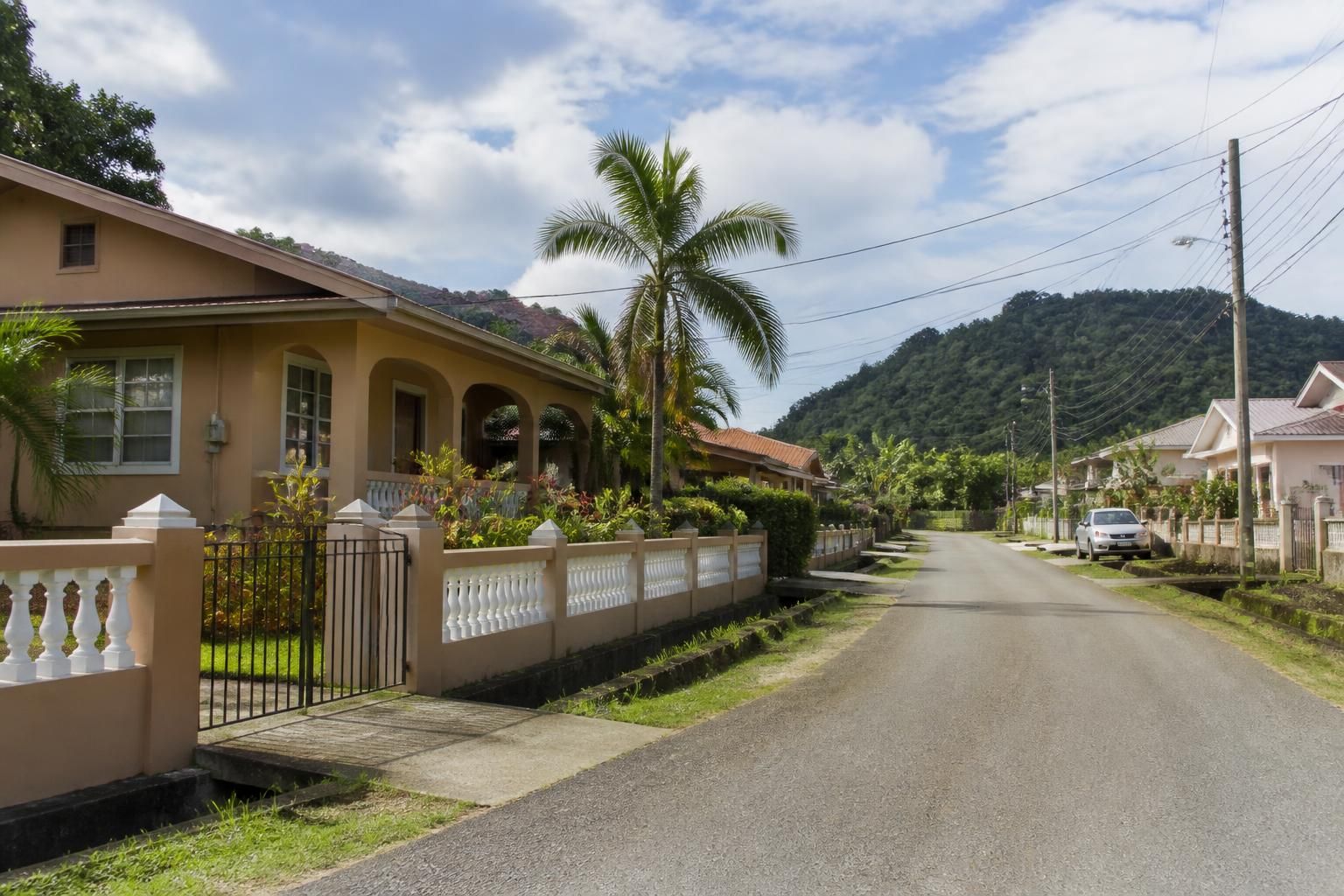 Neat residential street with tropical greenery in Debe.