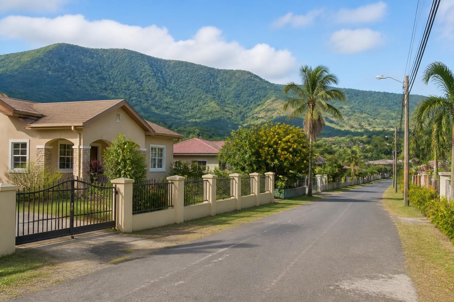 Clean rural-residential scene with green surroundings in Penal.