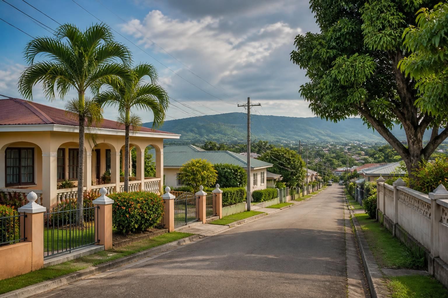 Tidy neighborhood street scene in Princes Town.