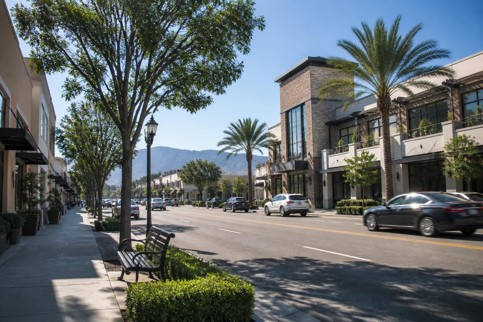 Clean commercial district scene in San Fernando.